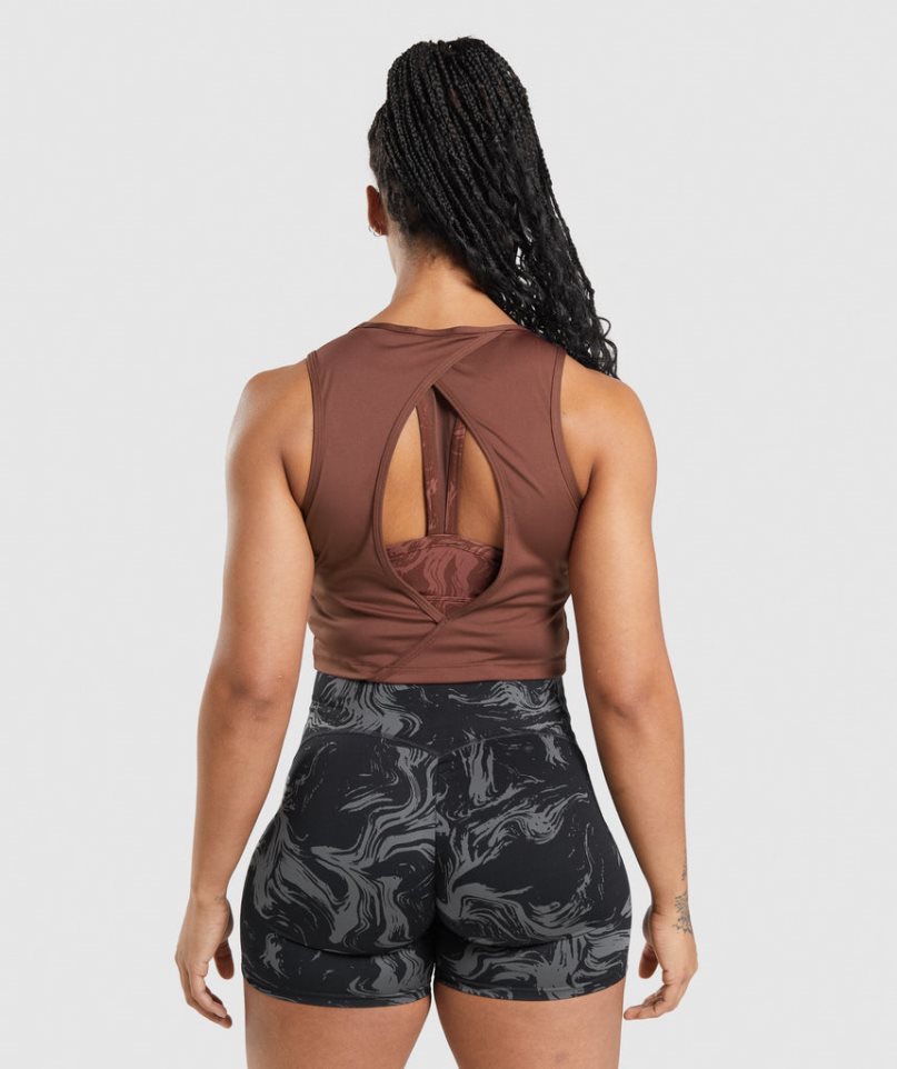 Women's Gymshark GS Power Open Back Cropped Tanks Brown | NZ 8ENWCT